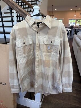 Carhartt Tan Work Shirt Jacket with Logo Patch